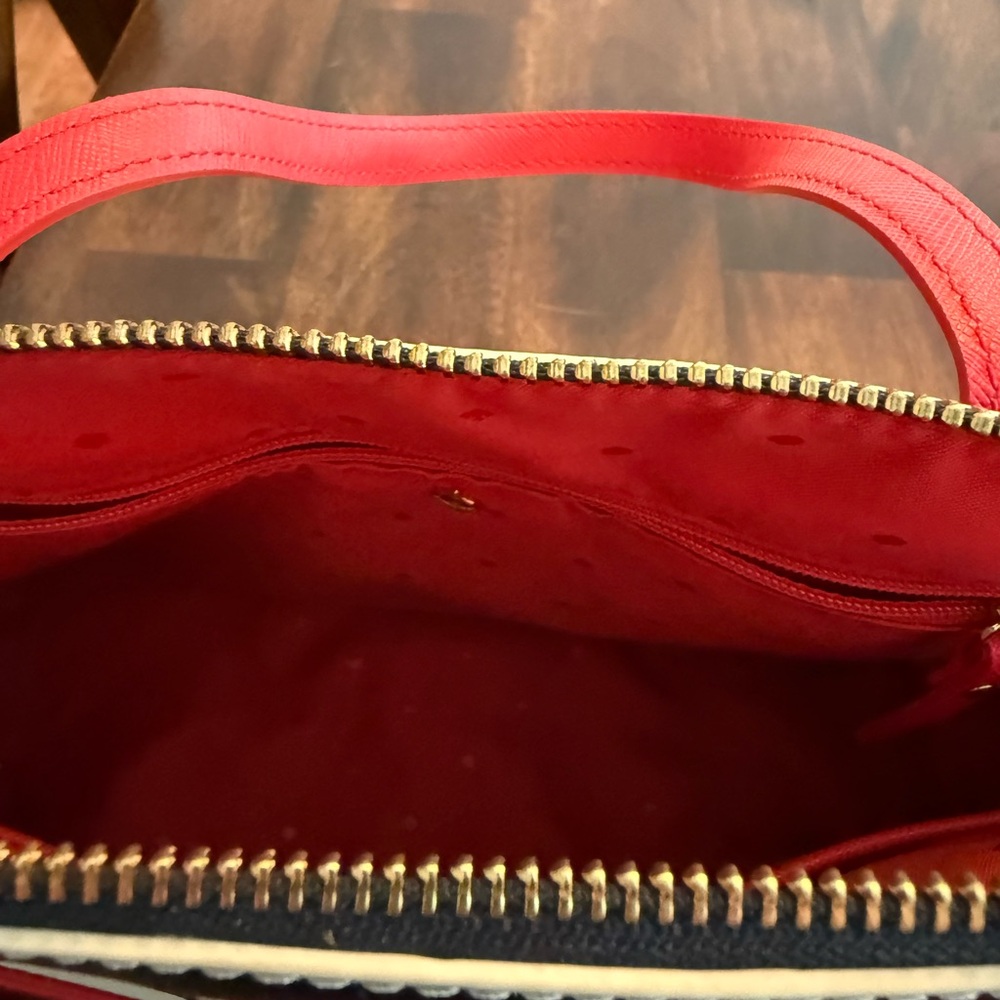 Kate Spade Black and White Striped Satchel with Red Accents - Picture 5 of 8